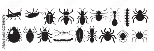 Photos Pest control icons and insect silhouettes glyph set with exterminator equipment