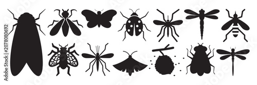 Tableau sur toile Pest control icons and insect silhouettes glyph set with exterminator equipment