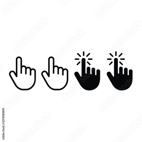 Pointing hand icons Black and white Line Art Silhouette Set