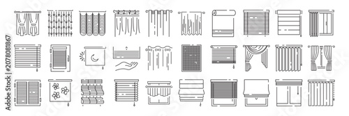 Tableau sur toile Window blinds and curtain types outline icon set for interior decoration and hom
