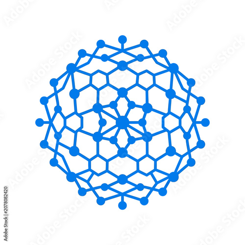 A blue geometric network pattern on a clean white background