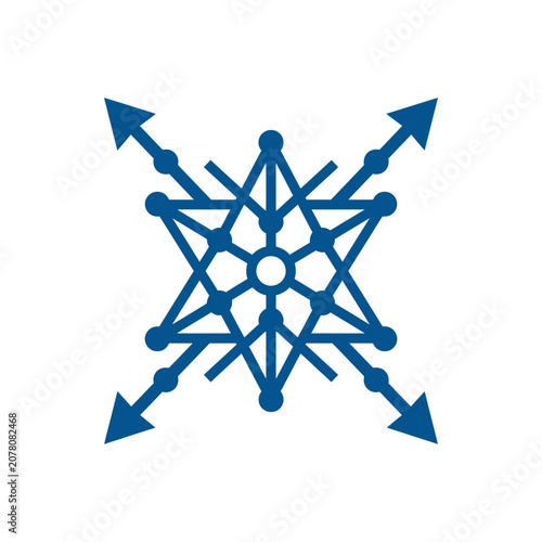 A blue geometric star shape with arrows on white background