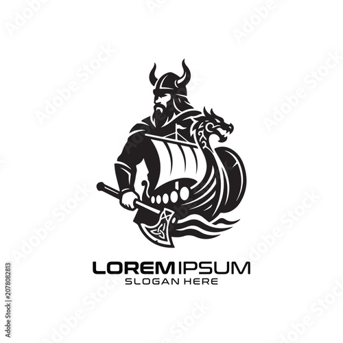 Viking Logo Warrior Emblem Historical Mascot Modern Strong Professional Viking Warrior Logo