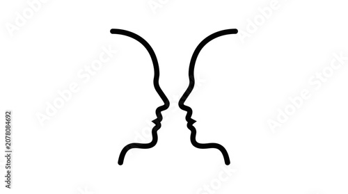 Foto Optical Illusion: Two Faces Silhouette Facing Each Other, Ambiguous Image