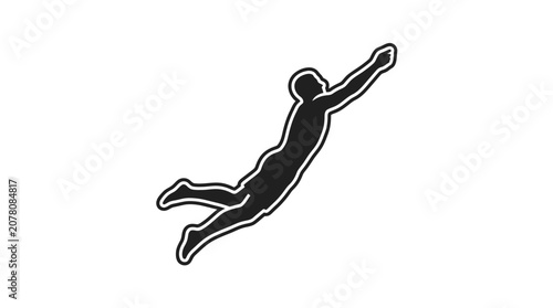 Obraz na plátně Silhouette of a man diving or flying, dynamic pose, isolated on white background