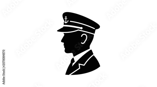 Bild auf Leinwand Silhouette of a naval officer in uniform with anchor insignia on cap