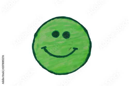 Принти на полотні Green smiley face with simple features drawn by hand, conveying a sense of cheerfulness and positivity on transparent background