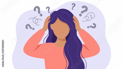 Εκτύπωση καμβά Woman experiencing confusion and stress, surrounded by question marks
