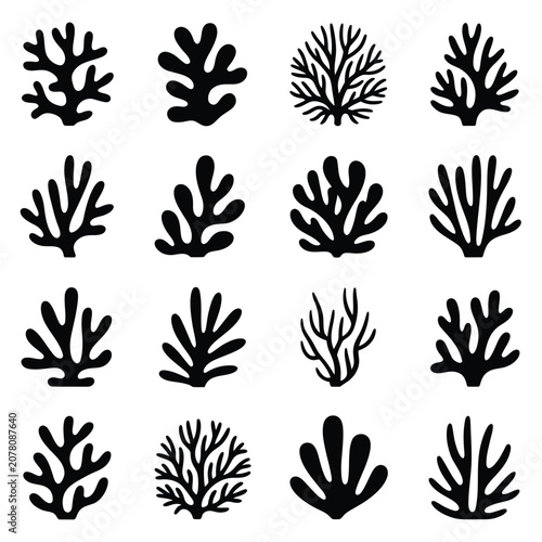 Foto Coral Silhouette Collection Black And White Vector Illustration