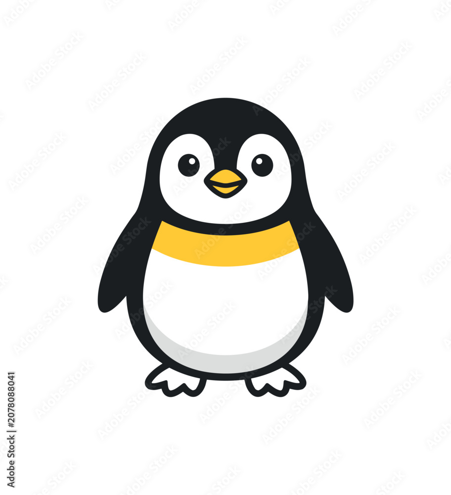 Fototapeta premium Cute stylized penguin character with a yellow band around its neck
