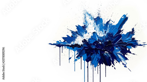 Photos Dynamic blue paint splash with thick impasto texture, dark navy accents, and ver