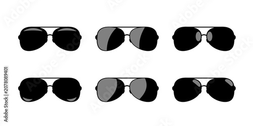 Φωτογραφία Six stylized aviator sunglasses icons in black and gray on white