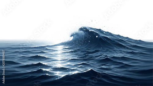 Schilderij op canvas Realistic of a dark blue ocean wave with white foam, light reflections, and wate