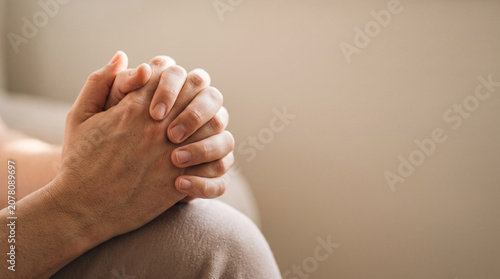 Close Up Of Human Hands Clasped Together In Prayer Or Meditation Ritual