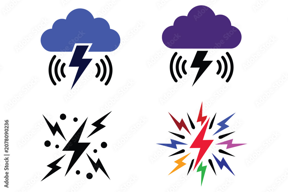 Naklejka premium Colorful lightning bolt icons in silhouette style on white background for weather design