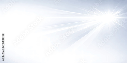 Bright Sunlight Lens Flare on Clear Blue Sky Background with Radiant Sun Rays, Natural Sunshine Glow and Copy Space
