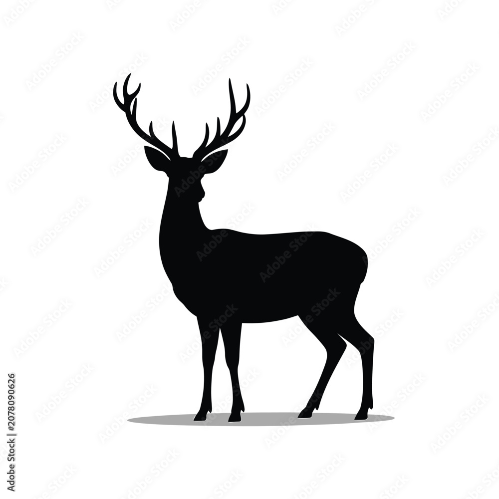Fototapeta premium Deer Silhouette Against White Background With Subtle Shadow