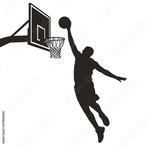 Tableau sur toile Basketball player silhouette dunking black shape on white background