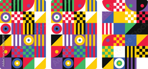 Quadro em tela Vibrant geometric patterns unfold in a dynamic sequence of colorful shapes