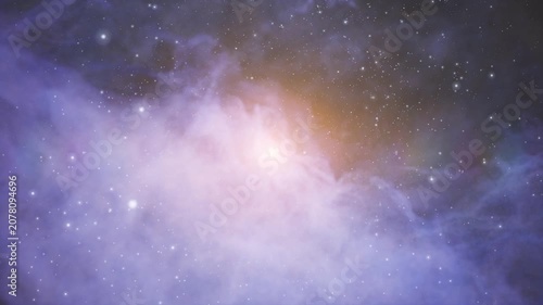 Nebula Clouds Drift and Glow Brightly Across Dark Starry Space