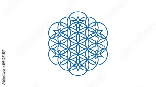 Schilderij op canvas Sacred Geometry Flower of Life Abstract Blue Pattern