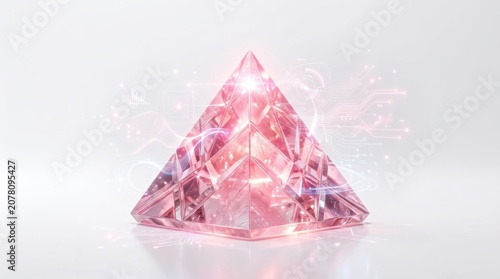 Pink crystal pyramid glowing for technology innovation and creative visual design concept, high quality commercial visual