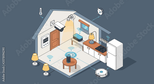 Modern smart home automation system with connected devices 1.