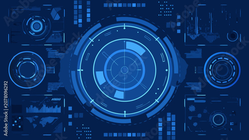 Foto Futuristic interface elements with circular displays and graphic indicators a bl