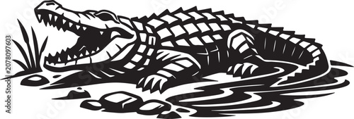 Crocodile with Open Mouth in Swamp