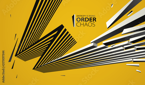 Vászonkép Chaos and order vector concept abstract background with lines explosion to debris in decay, 3D wallpaper with perspective lines going to chaos of destruction