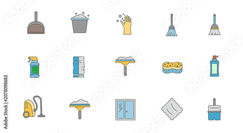 House Cleaning Equipment Collection Vector Illustration