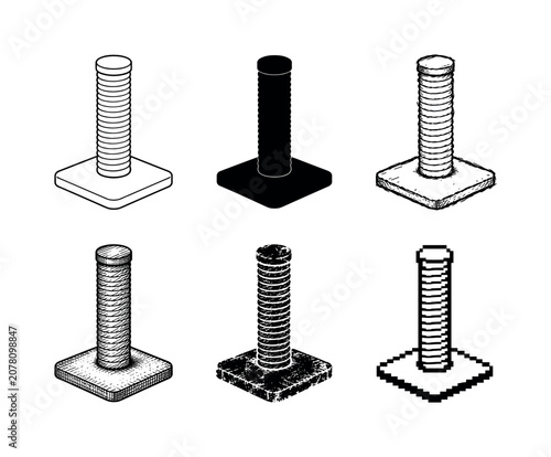 Various styles of bolts in different visual formats