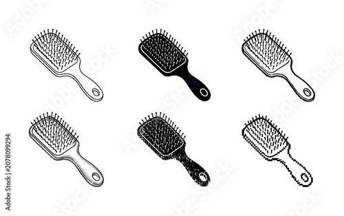 Various styles of hairbrush illustrations for creative projects