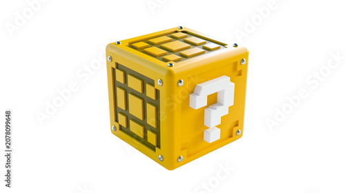 Photography Yellow question mark block with grid pattern, isolated on transparent background