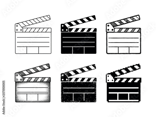 Variety of clapperboard designs for film and video production
