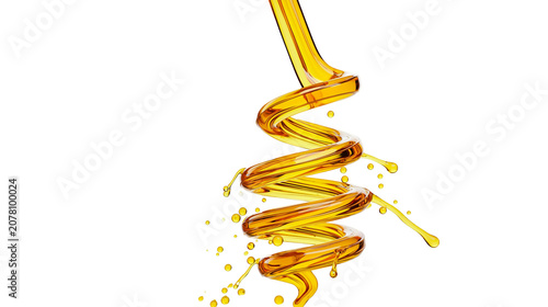 Tableau sur toile Golden viscous liquid forming a spiral shape, isolated on transparent background