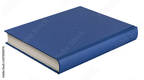 Photos Closed blue hardcover book with thick cream pages, isolated on transparent backg
