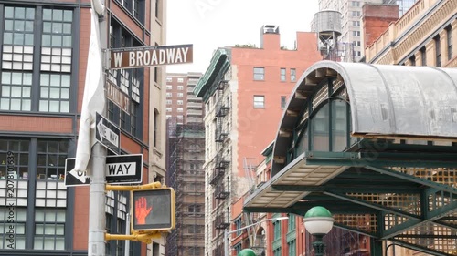 New York City old subway entrance, Franklin street and West Broadway, United States. American underground transport, Lower Manhattan Tribeca traffic. Metropolitan historic retro station, cast iron