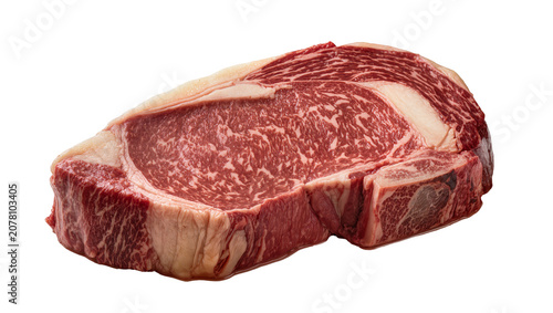 Photography Raw marbled ribeye steak with bone, isolated on transparent background