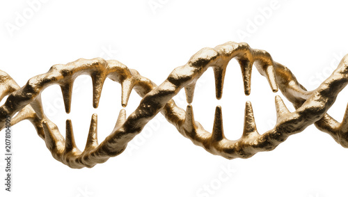 Bild auf Leinwand Golden DNA helix structure representing genetic code, isolated on transparent ba