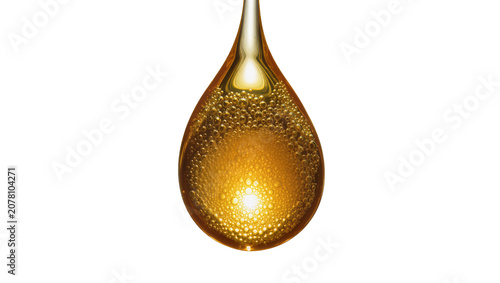 Tableau sur toile Golden viscous liquid drop with tiny bubbles, isolated on transparent background