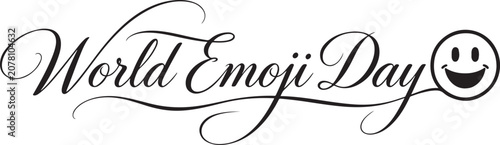 World Emoji Day text with a smiling face icon festive graphic for social media and celebrations isolated on white background