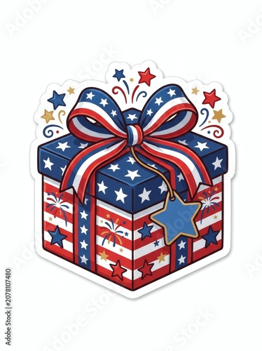 American Flag Themed Gift Box with Stars and Fireworks