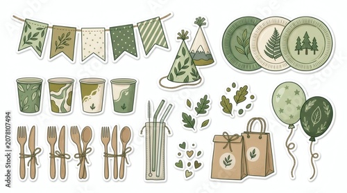 Eco Friendly Party Supplies Green Nature Themed Decorations and Tableware