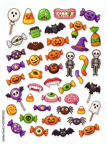 Halloween Stickers Collection Cute Spooky Characters and Candies