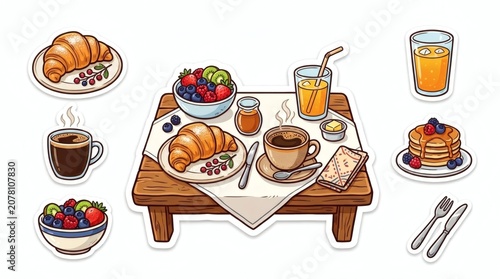 Delicious Breakfast Spread with Croissants Coffee and Fresh Fruit