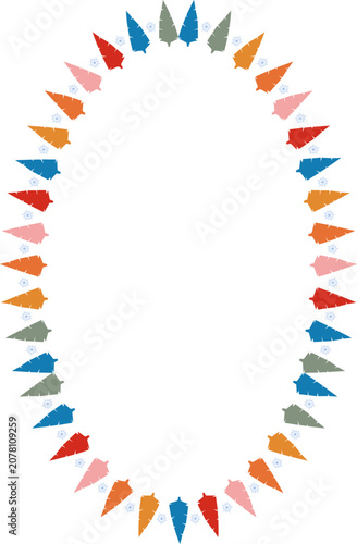 Colorful bright pine tree frame. Festive greeting template with Christmas tree elements