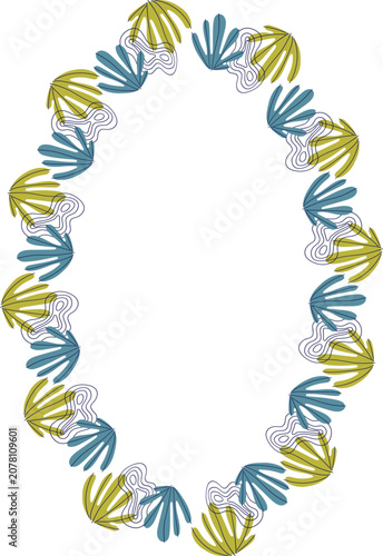Oval frame template with leaf elements decoration. Colorful border with empty space for your text
