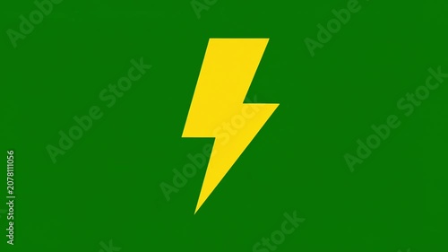 Minimal yellow lightning bolt icon pulsating gently on a textured solid green background loop animation