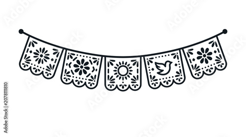 Decorative Mexican Papel Picado Bunting Garland Illustration.